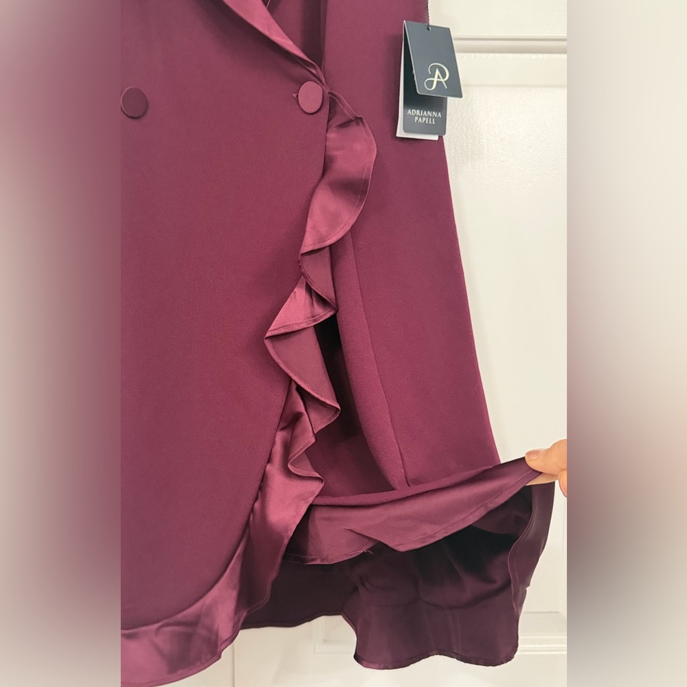 Adrianna Papell Burgundy Ruffle Cabernet Dress Size 8 - Picture 5 of 14